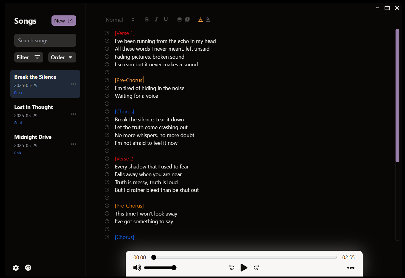 LyriNote Darkmode