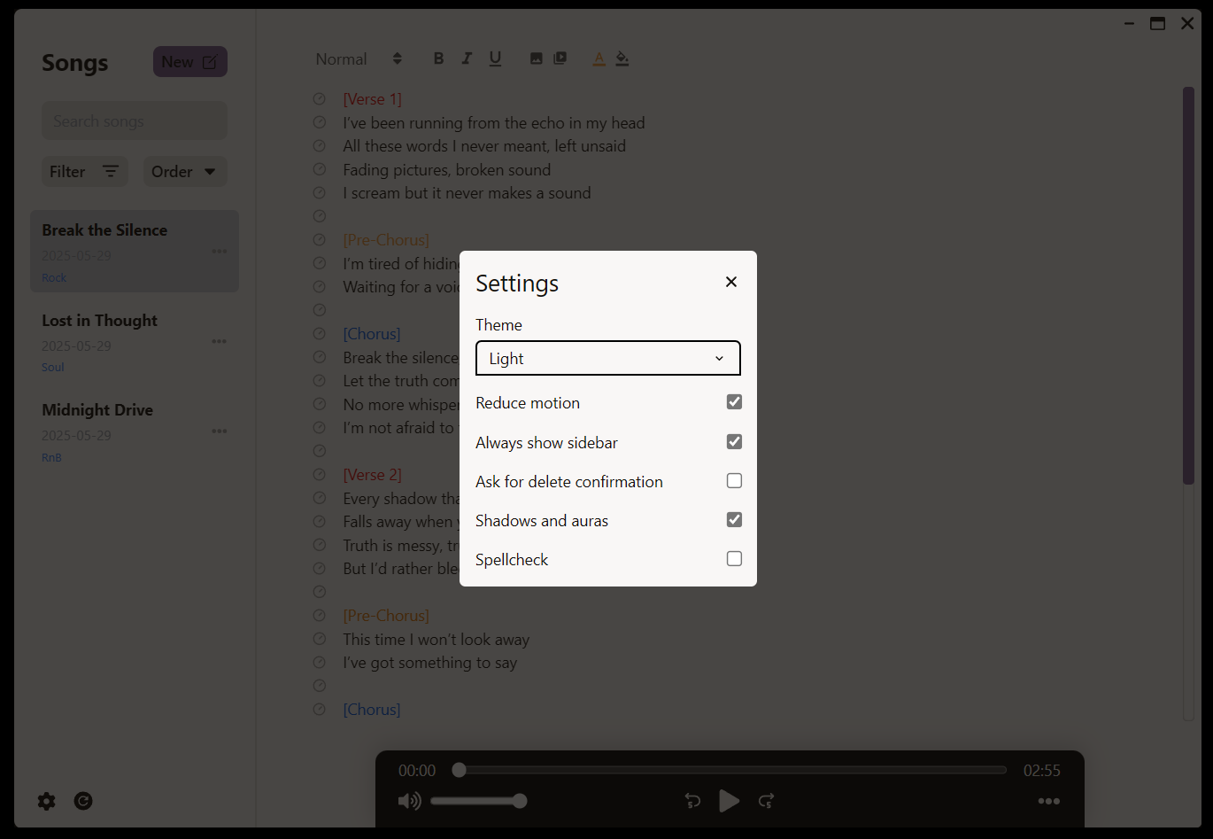 LyriNote Settings