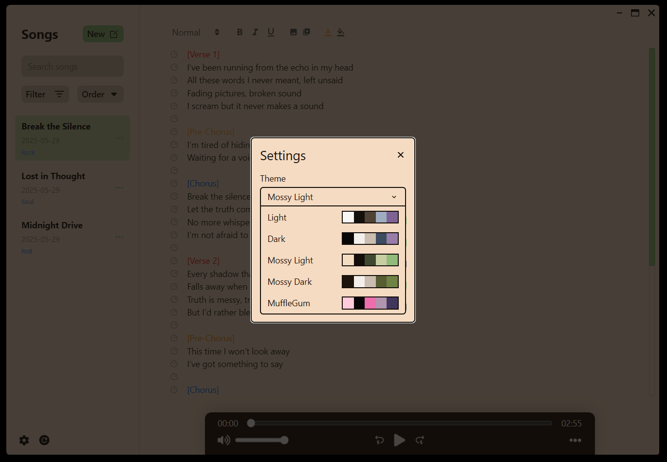 LyriNote Themes
