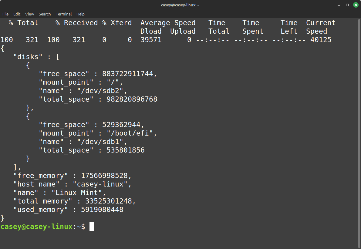 Server monitoring info response from server